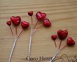 ~Coco Heart~  トリプルハートピック　レッド　３本セット(リース・プリザ・ドライフラワー）