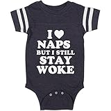 I Love Naps but I still stay Woke : Infant RabbitスキンFootballボディスーツ カラー: ブルー