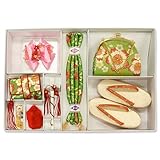 七五三 5歳用 お子様飾り小物セット 女児 はこせこセット 高級金襴織 黄緑地に大桜小桜舞 M-1