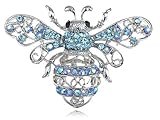 シルバートーンアクアブルークリスタルラインストーン女王蜂昆虫ピンブローチ 