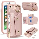 for iPhone SE 2022 / SE 2020 ケース アイホン 7 8 背面フリップ 手帳型 360°回転 携帯カバー Case SunYoo ICカード コインポケット ストラップ付き カード 収納 小銭入れ ファスナーポケット付き ブラック