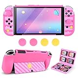 DLseego 2022 Switch 有機elモデル対応 Switch 有機el ケース switch oled カバー switch 有機el カバー ニンテンドースイッチ 有機el カバー 7点セット 【Switch Oled本体保護カバー+スキンシール+親指キャップ4枚 +カード収納ケース】 7in1 Switch OLEDアクセサリー 衝撃吸収 キズ防止 着脱簡単 ピンク