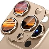 AiMaoo iPhone 15 Pro/iPhone 15 Pro Max 専用 カメラフィルム [アルミ合金＋強化ガラス製] カメラ保護 AR高透過率強化ガラス 金属 ケース 一体型 耐衝撃 防爆裂 硬度9H キズ防止 露出オーバー防止 気泡ゼロ ケースに干涉なし アイフォン 15 プロ/15プロマックス 用 レンズ 保護フィルム (ゴールド)