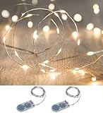 イルミネーション LED ライト ワイヤーライト 電飾 電池 式 クリスマス ツリー 飾り　MANATSULIFE (1.5M(15LED)Ｘ2 セット, ウォームホワイト)