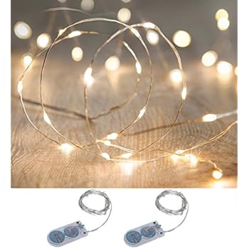 イルミネーション LED ライト ワイヤーライト 電飾 電池 式 クリスマス ツリー 飾り　MANATSULIFE (1.5M(15LED)Ｘ2 セット, ウォームホワイト)