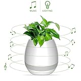 SYOOYスマート音楽フラワーポット、ワイヤレス ブルートゥーススピーカー、タッチミュージックプラント、夜間照明付き充電式ランプ、クリエイティブギフト（ホワイト）