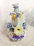 おむつケーキ　2段　 センスが良い出産祝い　 結婚祝　男の子　ブルー (はじめての肌へのいちばんMサイズ)