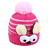 Happy　Cherry　ファッション　子供用ニット帽　ベビー用帽子　秋冬　パイル　防寒　保温性良い　コンフォート　ボンボン付き　耳付き　レッド