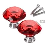 1個入りセット クリア クリスタル取っ手 ハンドル ガラスノブ 引き出し取っ手 手すり ネジ付き クリア クリスタル ガラス キャビネット 食器棚 ドレッサータンス (40mm) レッド