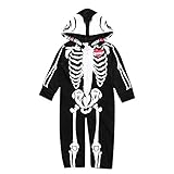 Hosam 子供服　赤ちゃん　ロンパース　ベビー　かわいい　rompers　男の子　女の子　面白い　スケルトン　フード　長袖　ハロウィン　ステージ　服 (90)