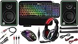 Ritz Gear RGB ゲーミングアクセサリーキット I 4イン1 LED マルチメディアキーボード 光学式マウス マウスパッド ヘッドセット CR5-X Bluetoothモニター付きWindows 7+ デスクトップ ノートパソコン Xbox PS4に対応