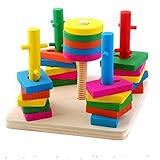 ブロックWiseディスク5列セット建物ブロック木製教育玩具