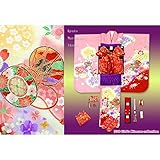 七五三 お正月に 7歳女の子 絵羽柄の子供着物フルセット(合繊)「桃、鼓と桜」STK673rRRMM