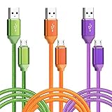 Aupek Micro USB Cable 6ft 3 Pack Colorful Braided Heavy Duty Cables with Metal Connector for LG, Nex
