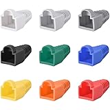 uxcell RJ45ブーツカバーアンチダストプロテクター 6mm穴径 プラスチック ネットワークケーブル用Cat5 Cat5E Cat6 レッド ブルー イエロー ブラック ホワイト 100個