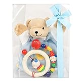 出産祝い ベビーギフト granpapa（グランパパ） くまのベビータオルとはじめての木のおもちゃ＋おもちゃホルダーのセット goki HEIMESS(ブルーセット)