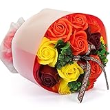 YOBANSA フレグランスソープフラワー ブーケ 枯れない花 バラ 花束 シャボンの香り誕生日 記念日 プレゼント ギフトボックスセット 6色 (オレンジ)