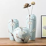 陶磁器の手描きの大きい花瓶 家居には装飾品がドアベル中国風水墨画靑磁花瓶 梅の花 3PC