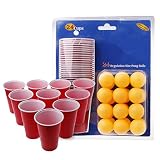Chone Beer Pong Drinking Game Set with 24カップ&ボール、Xmas Pub BBQインドアファミリパーティーキッズ面白いゲーム