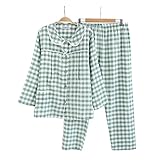 Ainial　パジャマ　マタニティ　レディース　授乳服　ルームウェア　部屋着　授乳口付　上下セット　2点セット　長袖　長パンツ　春夏　ウェスト調節可　前開き　チェック柄　コットン　2重ガーゼ　産前 産