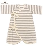 【オーガニックガーデン】太めのボーダーが人気の天竺　コンビ肌着（前ひもタイプ）オーガニックコットン100％　グレー 70cm