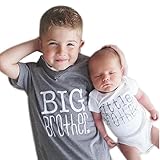 Sunbona 男の子の乳児とお兄ちゃんのペアルック 文字プリント 半袖シャツ＆ロンパースジャンプスーツ  US サイズ: Little Brother6M(Age:0~6Months)