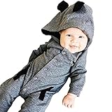 sunbona幼児ベビー男の子長袖Fox印刷フード付きロンパースジャンプスーツ服セット グレイ
