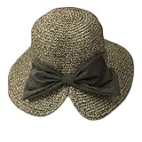 Plus Nao(プラスナオ) リボン付き麦わら帽子 ペーパーハット 折りたたみ かばん収納OK つば広 UV UV対策 UVカット 紫外線 紫外線対策 日よ 子供 ブラウン