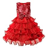 OKIDSO　子供ワンピース　ドレス　ベビー服　女の子スカート　お嬢様　入学式　発表会　夏秋新作　袖なし　リボン飾り　きらきら　赤/青二色110/120/130/140ｃｍ　可愛い (130, 赤)