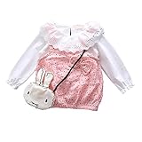 YUEGUANG ベビー服 吊りスカート＆Tシャツ 子供ドレス 上下 2点セット　蝶結び キッズ服　赤ちゃん　ガールズ 演奏会 パーティ 誕生会 お出かけ 春 夏 (90cm, ピンク)