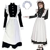 [FULINE] メイド服 ロングスカート 英国風 コスプレ衣装 長袖 女性 男性用 エプロン ドレス コスチューム 仮装 女装 学園祭