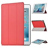 ELTD ipad 9.7 ケース, ipad 9.7 2017 カバー Apple iPad 9.7専用 保護プレミアムレザー 三つ折　手帳型 高級PUレザー マルチアングルスタンド オートスリープ機能付き 衝撃吸収 おしゃれ 極薄 超軽量 傷つけ防止 　耐久性 装着やすい　 卓上用　簡素なデザイン 全面保護型 　5色可選 (Apple iPad 9.7 2017, レッド)