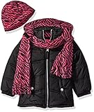 Pink Platinum Little Girls' Toddler Puffer Jacket with Zebra Print Lining and Accessories Black 3T [