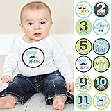 Dashing Little Man Mustache - Baby Boy Monthly Sticker Set - Baby Shower Gift Ideas - 12 Piece [並行輸入