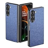 Aioria 互換性 ケース for Samsung Galaxy Z Fold 5 Fold5 5G 生地パターンレザー高級に保護純色スマホケース (Blue, Z Fold 5)
