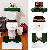 YUANSHOP1 クリスマス 飾り 便座カバー トイレマット タンクカバー 3点セット 贈り物 バスルーム装飾 ソフト 柔らかい生地 デザイン ふんわり 暖かい 快適 可愛い 雪だるま グリーン
