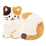オカ(OKA) 洗えるラグマット ファンディット アニマル 約43cm×55cm みけねこ (かわいい 動物 ダイカット ペット)