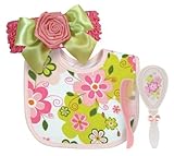 Stephan Baby Swirly Flower Bib, Comb, Brush and Rosette Band Gift Set, 6-12 Months by Stephan Baby [