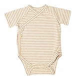 オーガニックコットン yuga☆ボーダー半袖前あきボディ ブラウン 70cm オーガニックコットン100% ベビー 服 男の子 女の子 兼用 出産祝い ロンパース プレゼント 綿100%
