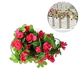 Seacan つるバラ 造花 2.3m インテリア 飾り 壁掛け 吊り下げ 観葉植物 ガーデニング 結婚式 お祝い 祭り 家庭装飾 窓装飾 パーティー グリーンホテル　 (深いピンク)