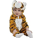 ベビー キッズ用 カバーオール フード付き 着ぐるみ 秋冬 ロンパース ジャンプスーツ 子ども服 もこもこ 防寒着 (80CM(4-12ヶ月), 褐色)