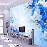 bzdhwwhファッションブルーファッショナブルな花壁紙Cafe 3dリビングルームHD写真壁紙壁3 DのPapelデParede 6949265145252