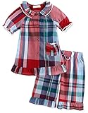 [Vaenait Baby]キッズ12ヶ月-7歳女の子綿100％夏ルームウェアパジャマ寝間着上下セットPetit Check Set Red XL