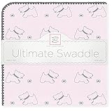 SwaddleDesigns Ultimate Receiving Blanket, Gray Doggie with Gray Trim, Pastel Pink [並行輸入品]