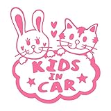 手書き風 Kids in car ステッカー ピンク 桃