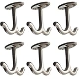 Roos亜鉛合金Double Prong天井フックタオル/ローブClothesクローゼットトップフックバスルームキッチンキャビネットガレージパックof 2 6 シルバー