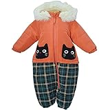 2016年 秋冬 UZUCHAT チェック切替 中綿ジャンプスーツ ウズチャット 撥水加工 防寒衣料 uzulan オレンジ◇80cm