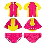 rashoodz長袖ラッシュガードスーツ布用おむつとAttachable Sun Hat カラー: ピンク