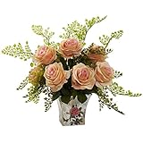 Nearly Natural 1379-PH Rose 7 Maiden Hair with Floral Planter, Peach [並行輸入品]