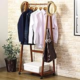 岩附 ハンガーラック 木製 おしゃれ コートハンガー 幅80 収納 キャスター付き 棚付き フック 北欧